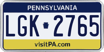PA license plate LGK2765
