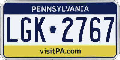 PA license plate LGK2767