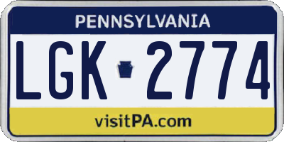 PA license plate LGK2774