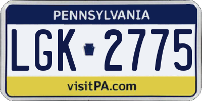 PA license plate LGK2775