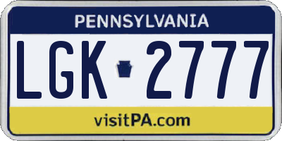 PA license plate LGK2777