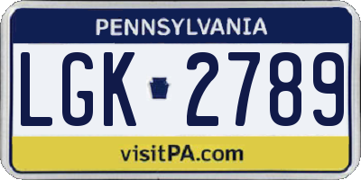 PA license plate LGK2789