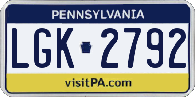 PA license plate LGK2792