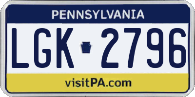 PA license plate LGK2796