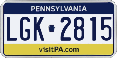 PA license plate LGK2815