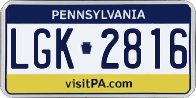 PA license plate LGK2816