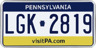 PA license plate LGK2819
