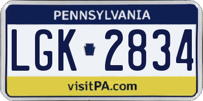 PA license plate LGK2834