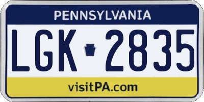 PA license plate LGK2835