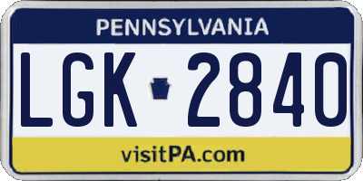 PA license plate LGK2840