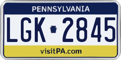 PA license plate LGK2845