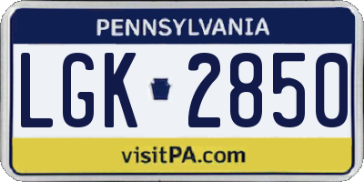 PA license plate LGK2850