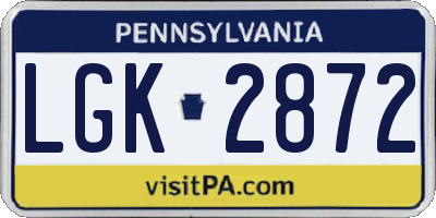 PA license plate LGK2872