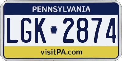 PA license plate LGK2874