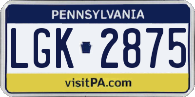 PA license plate LGK2875