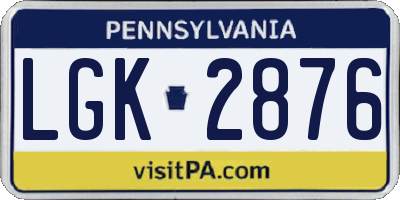 PA license plate LGK2876