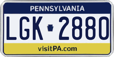 PA license plate LGK2880