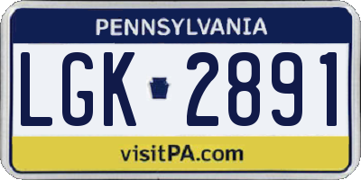 PA license plate LGK2891