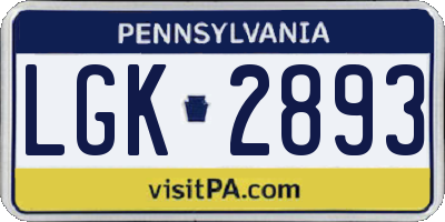 PA license plate LGK2893
