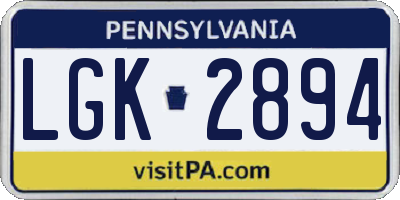 PA license plate LGK2894