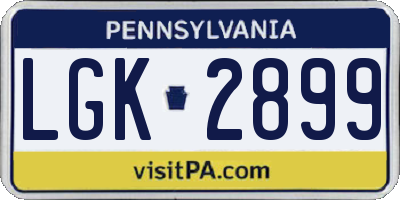 PA license plate LGK2899