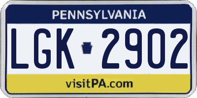 PA license plate LGK2902