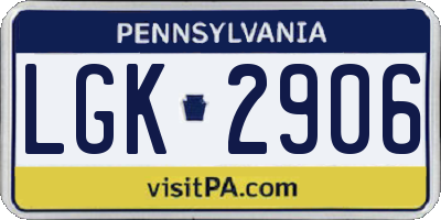 PA license plate LGK2906