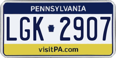 PA license plate LGK2907
