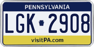 PA license plate LGK2908