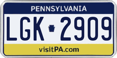 PA license plate LGK2909