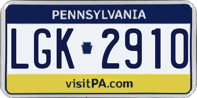 PA license plate LGK2910