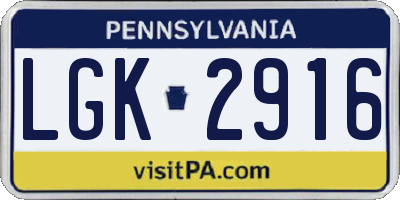 PA license plate LGK2916