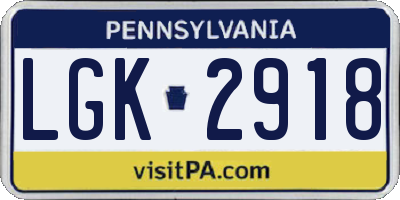 PA license plate LGK2918