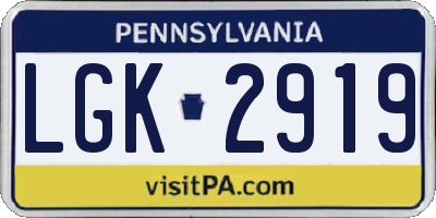 PA license plate LGK2919
