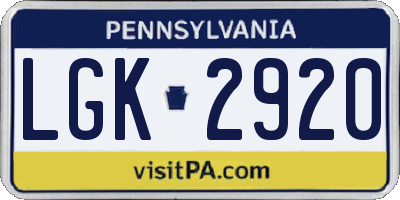 PA license plate LGK2920