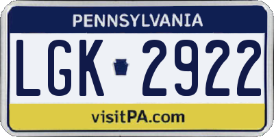 PA license plate LGK2922