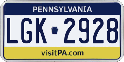 PA license plate LGK2928