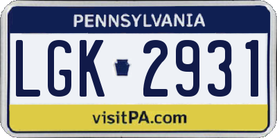 PA license plate LGK2931