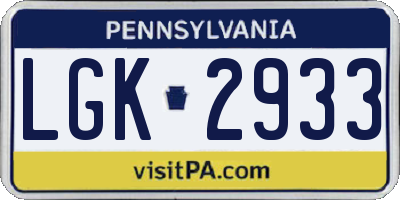 PA license plate LGK2933