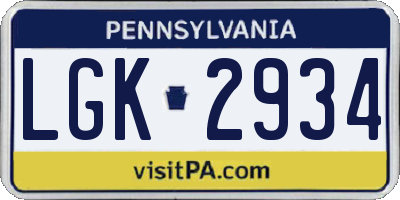 PA license plate LGK2934