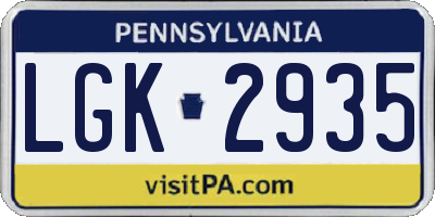 PA license plate LGK2935