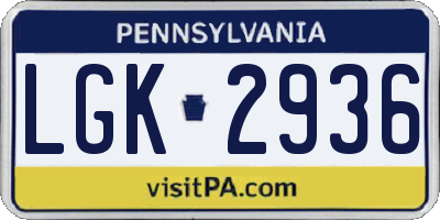 PA license plate LGK2936