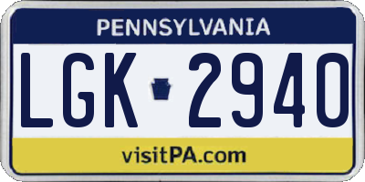PA license plate LGK2940