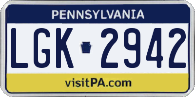 PA license plate LGK2942
