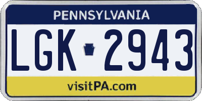 PA license plate LGK2943