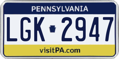 PA license plate LGK2947