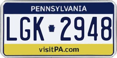 PA license plate LGK2948