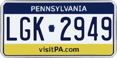 PA license plate LGK2949