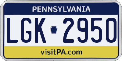 PA license plate LGK2950