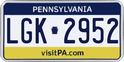 PA license plate LGK2952